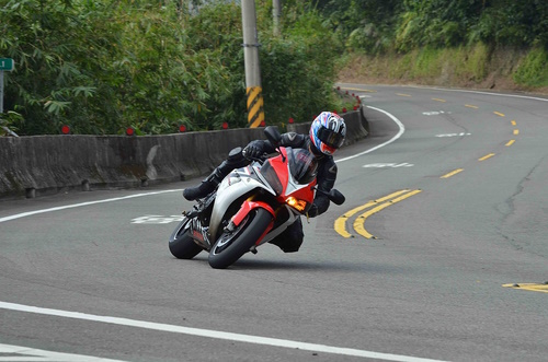 A motorbike cornering